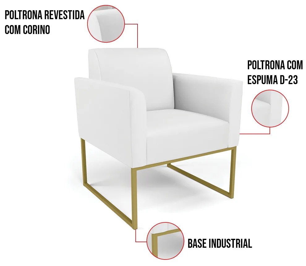 Poltrona Base Industrial Dourado Marisa Corino D03 - D'Rossi - Branco