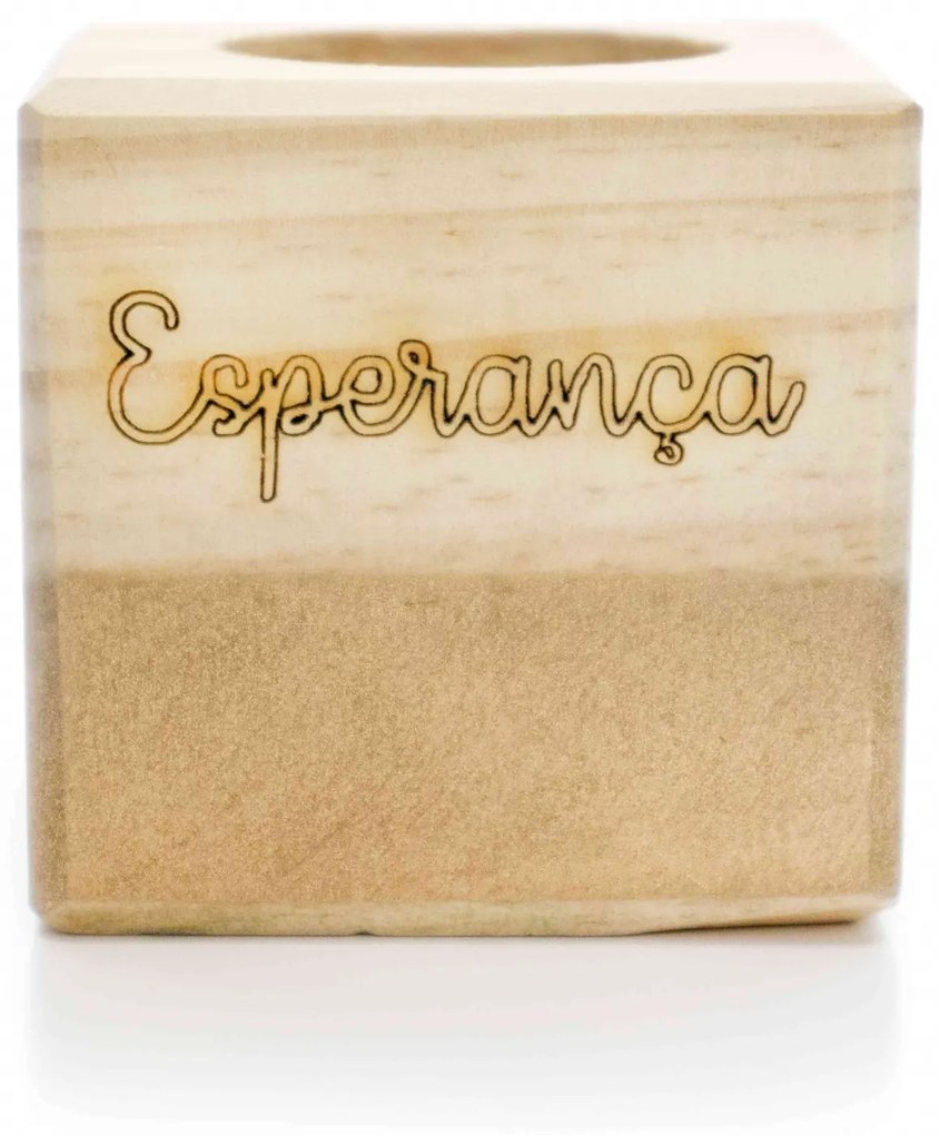 Porta Vela Quadrado Natal Esperança Madeira e Dourado 7 cm - D'Rossi