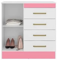 Cômoda Para Quarto  Flex 1 Porta 4 Gavetas Montevideu D02 Branco/Rosa/
