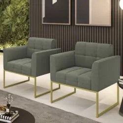 Poltrona Sala Base Industrial Dourado Kit 2 Ana Bouclé Menta - Ibiza