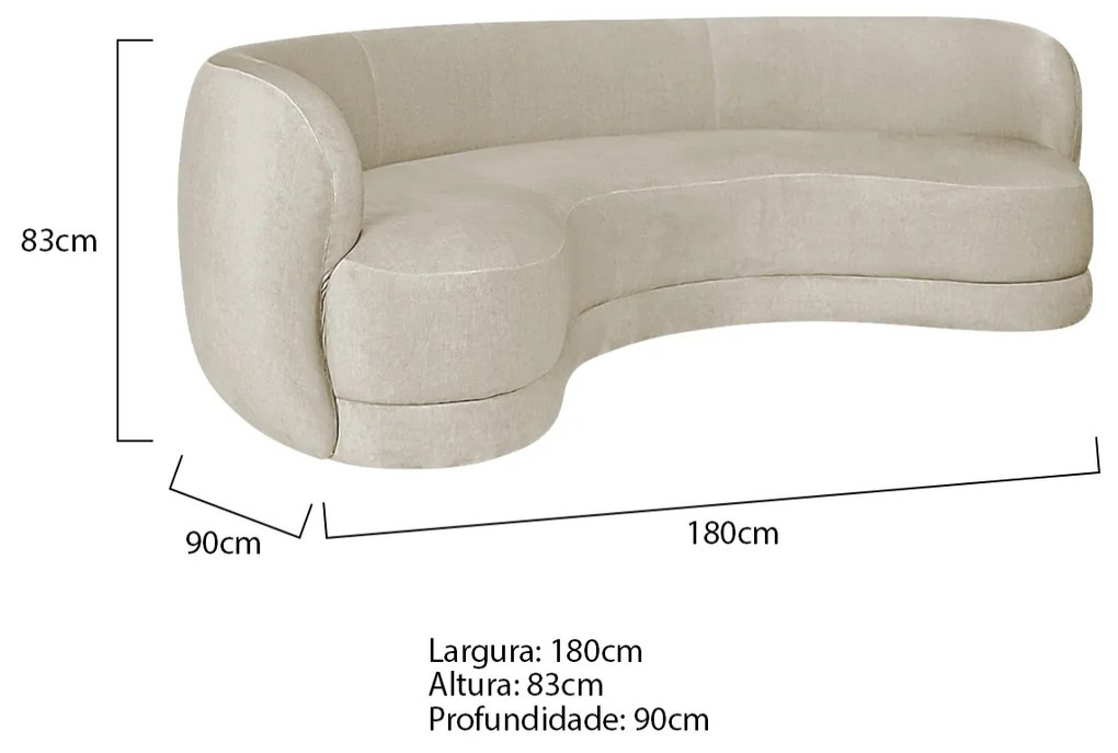 Sofá Curvo 3 Lugares Sala De Estar Recepção Noruega 180cm Linho - ADJ Decor