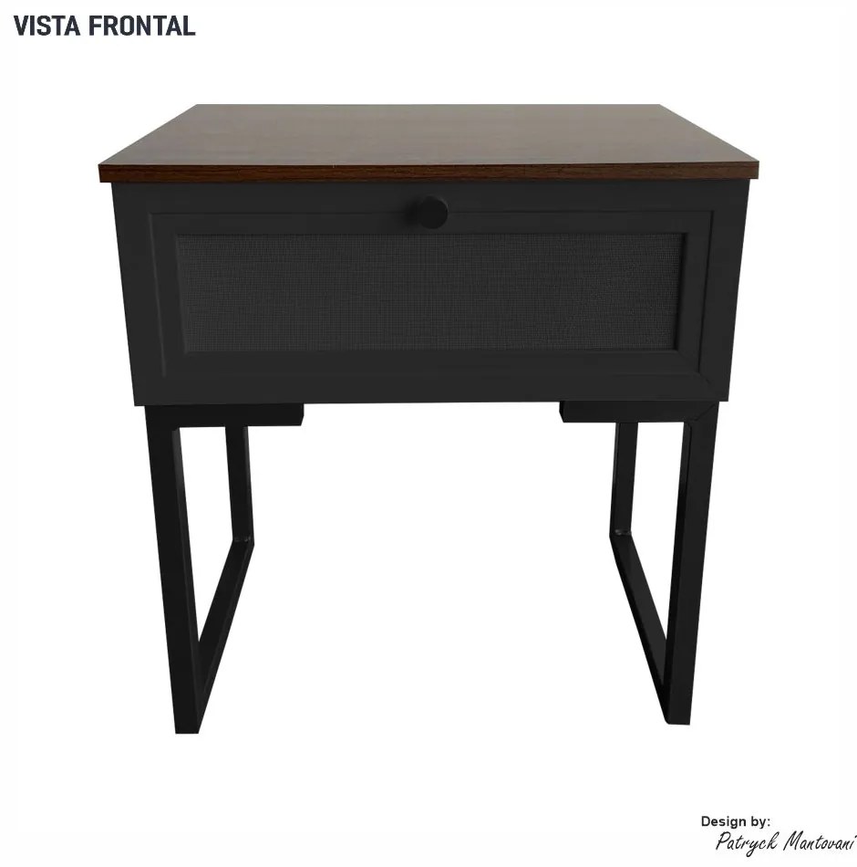 Mesa de Cabeceira Iron 1 Gaveta Imbuia/Preto - Vizzato - Preto