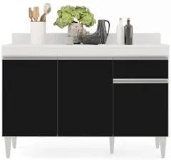 Armário Aéreo Virgínia e Balcão com Tampo 120cm Arizona Branco/Preto -