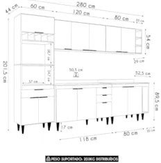 Armário de Cozinha Com Tampo CP07 280cm Pérola Grafite/Freijó Z34 - Mp