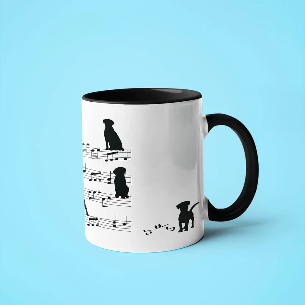 Caneca Cachorro Musical Dog Lover Nerd Branca com Alça Preta
