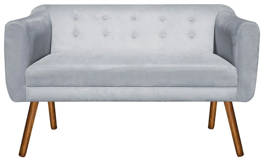 Kit 01 Namoradeira 02 Lugares e 01 Poltrona Julia Suede Cinza Pés Palito Castanho D'Rossi