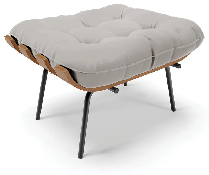 Puff Costela Veludo Base Metálica Preto M11 - D'Rossi - Cinza