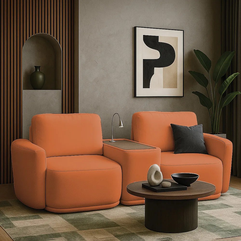 Sofá Sala Modulado 271cm com Console USB Luminária Brumma Bouclê K01 - D'Rossi - Terracota