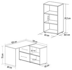 Mesa Escrivaninha em L Link e Estante Livreiro 45x81cm Lean A06 Branco