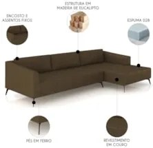 Sofá 5 Lugares 366cm Com Chaise Direito Eko Couro Capuccino Z55 - Mpoz
