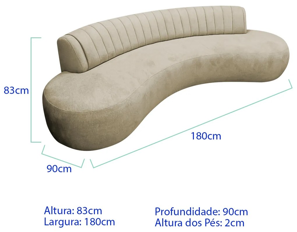 Divã Recamier Celeste Curvo Sala Estar Luxo 180cm Bouclé