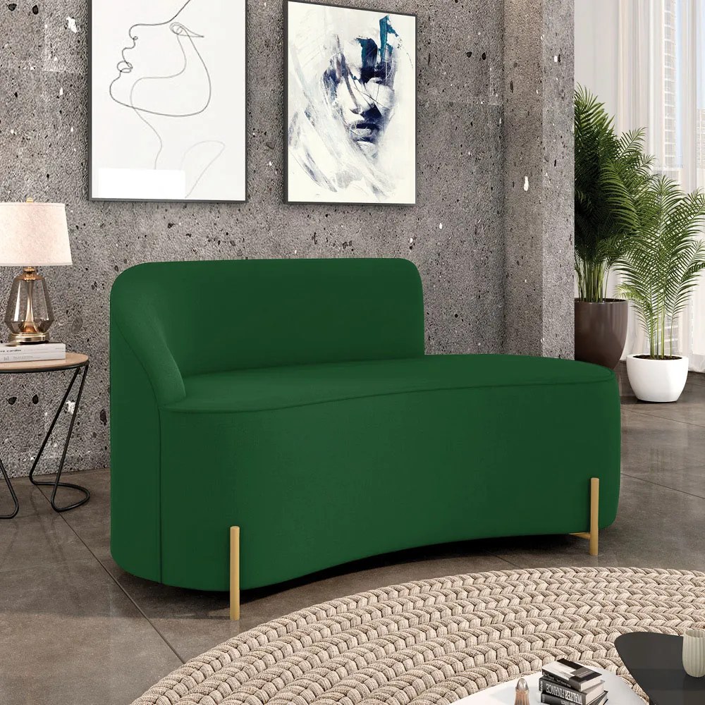Sofá 2 Lugares Orgânico 140cm Pé Dourado Morgan Suede D03 - D'Rossi - Verde