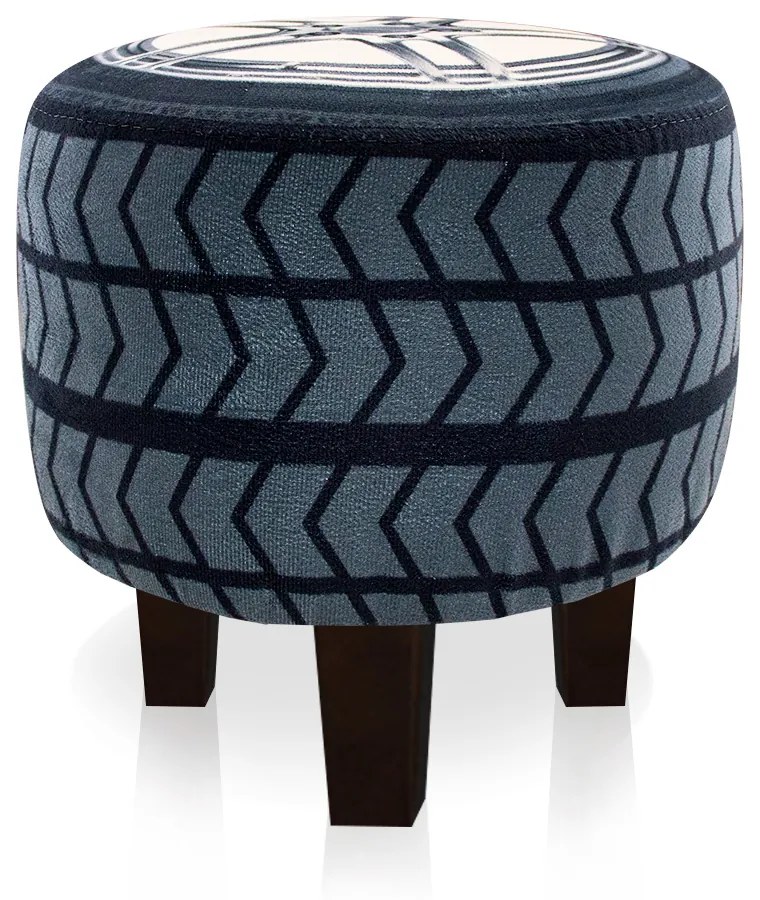 Puffinho Infantil Redondo Estampado Suede Pneu Carro Pés Chanfrado Tabaco - D'Rossi