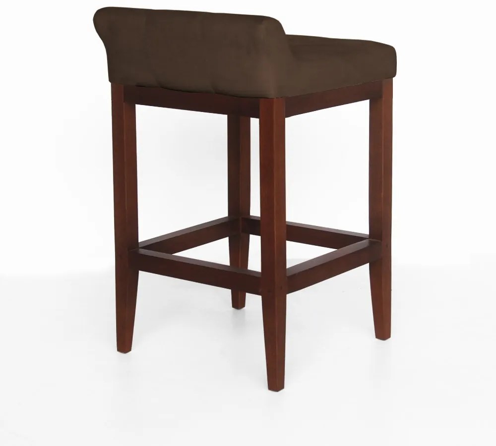 Banqueta Alta Lotus Base Madeira Maciça Estofada Suede Marrom