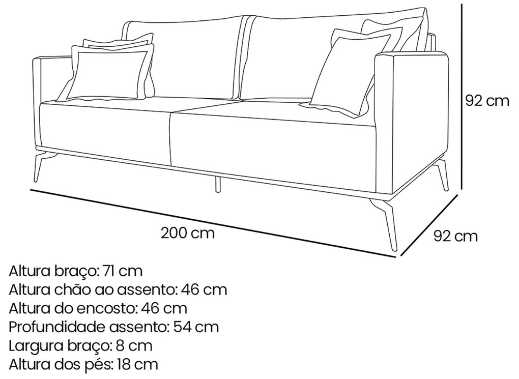 Sofá 3 Lugares Escritório Recepção Calypso SPZ 200cm Linho - ADJ Decor