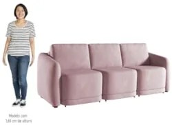 Sofá Cama Casal para Sala 306cm Polska Z08 Veludo Rosê - Mpozenato