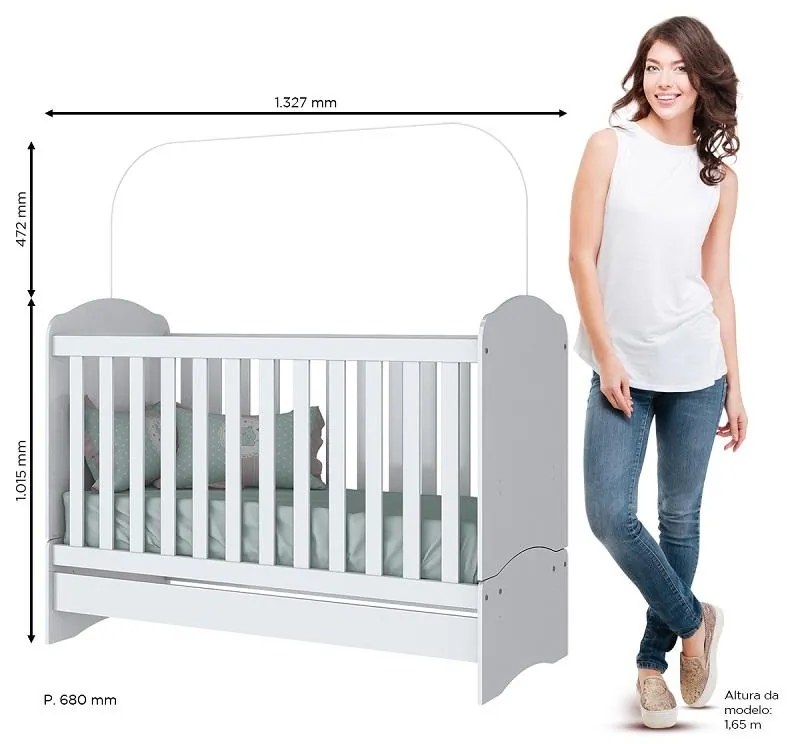 Berço Vira Mini Cama Bala De Menta Henn Branco 3 Em 1