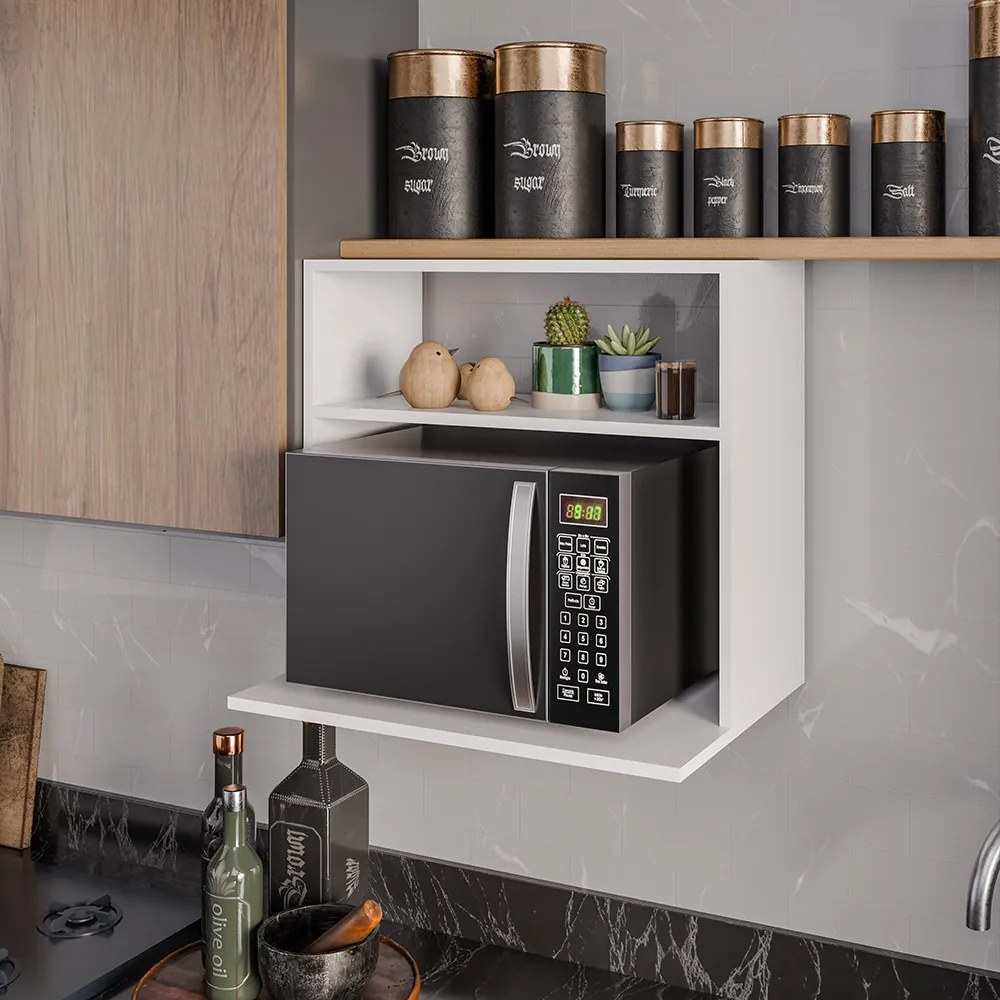 Suporte Microondas com Nicho Porta Tempero para Cozinha Louis 60cm M12 - D'Rossi - Branco