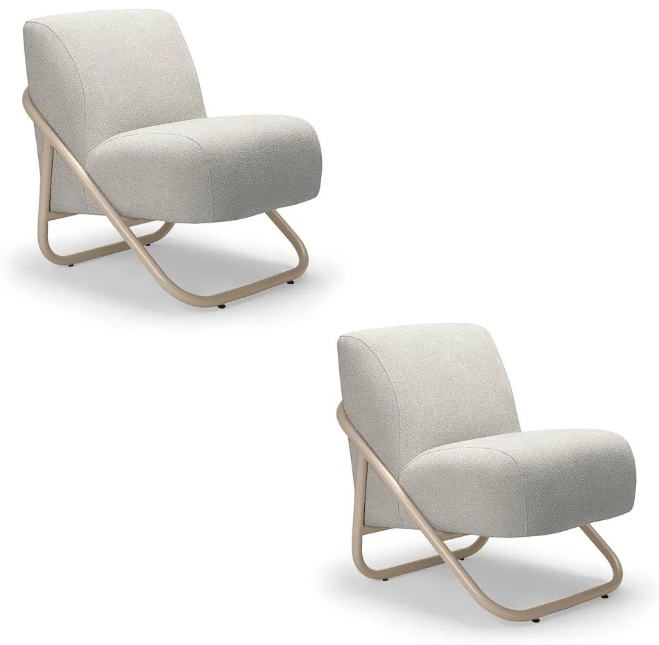 Poltrona Sala Estar Industrial Champanhe Kit 2 Martina Bouclê K01 - D'Rossi - Cinza