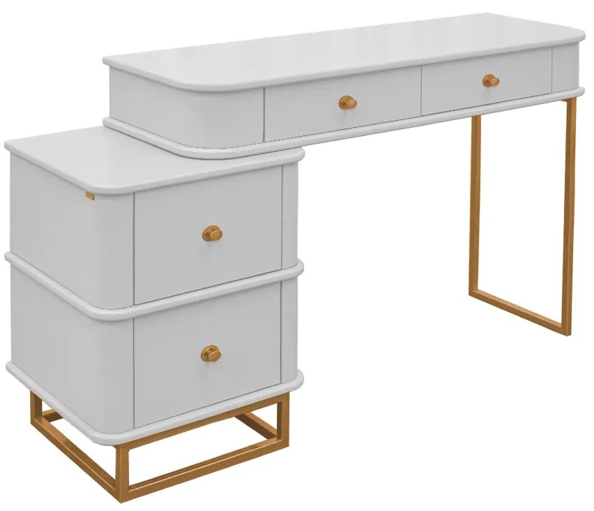 Penteadeira Curve com pés metalizados - Branco  Kleiner