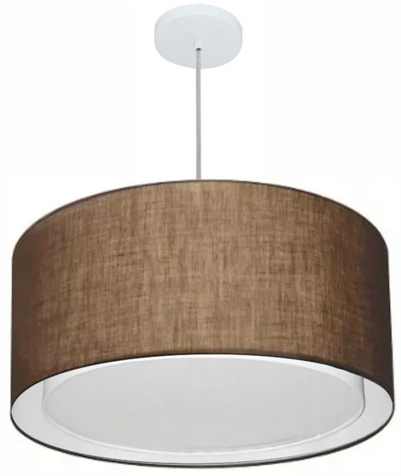 Lustre Pendente Cilíndrico Duplo Md-4289 Cúpula em Tecido 55x30cm Café - Bivolt