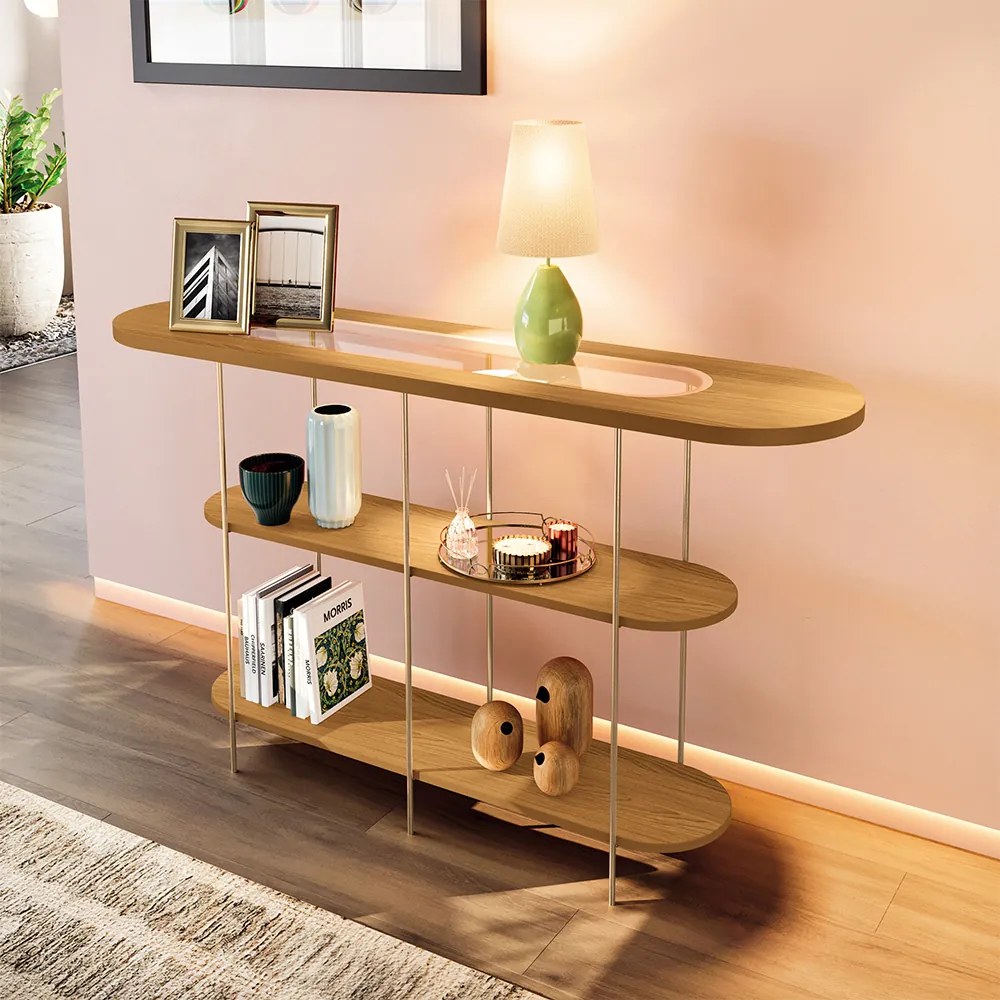 Aparador Decorativo Infinity Sala de Estar Tampo em Vidro e Pés em Aço Cinamomo G26 - Hb Móveis