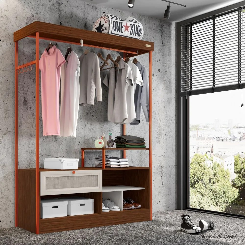 Closet Guarda Roupa Iron 1 Gaveta Imbuia/Bege/Cobre - Vizzato - Marrom