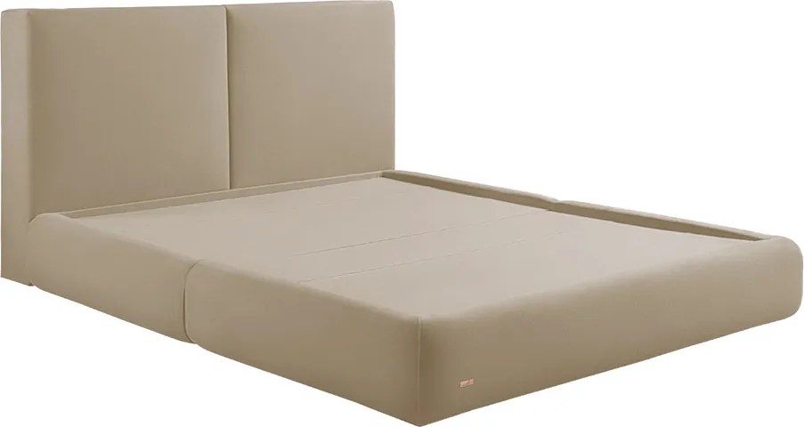 Cama com Cabeceira Elva King Base no Chão Veludo Luxo Bege G92 - Gran Belo