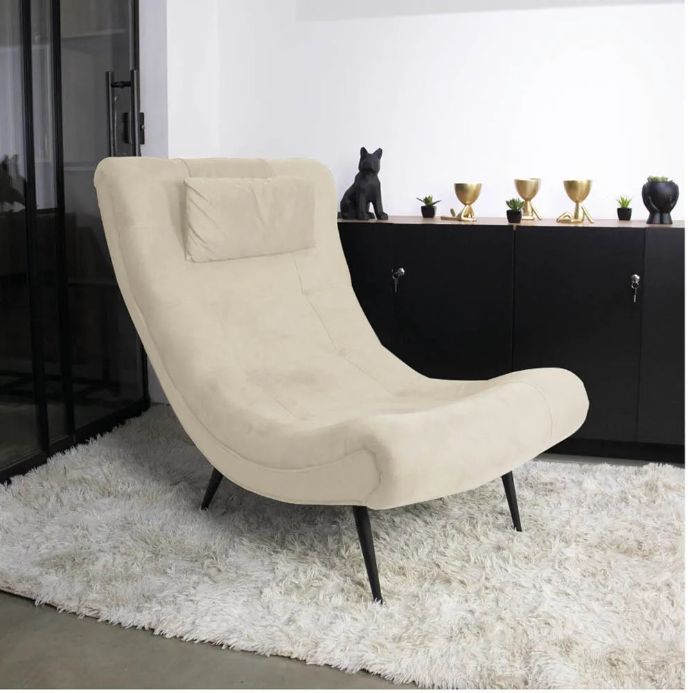 Poltrona Sher Suede Pés Palito de Ferro D03 - D'Rossi - Bege