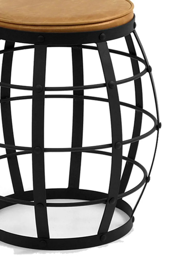 Kit 02 Bancos Decorativos Seat Garden Estofado Flora Preto Couro Marrom Claro G04 - Gran Belo