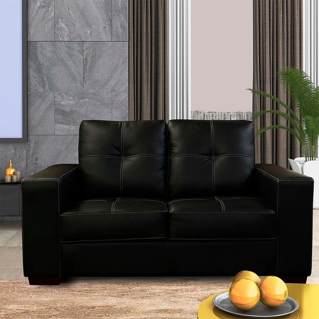 Sofá de Couro 2 Lugares Londres 151cm M06 Cor Preto 450 - ADJ DECOR
