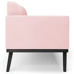 Sofá Namoradeira e 2 Poltronas Base Madeira Preto Maressa Suede Rosa B