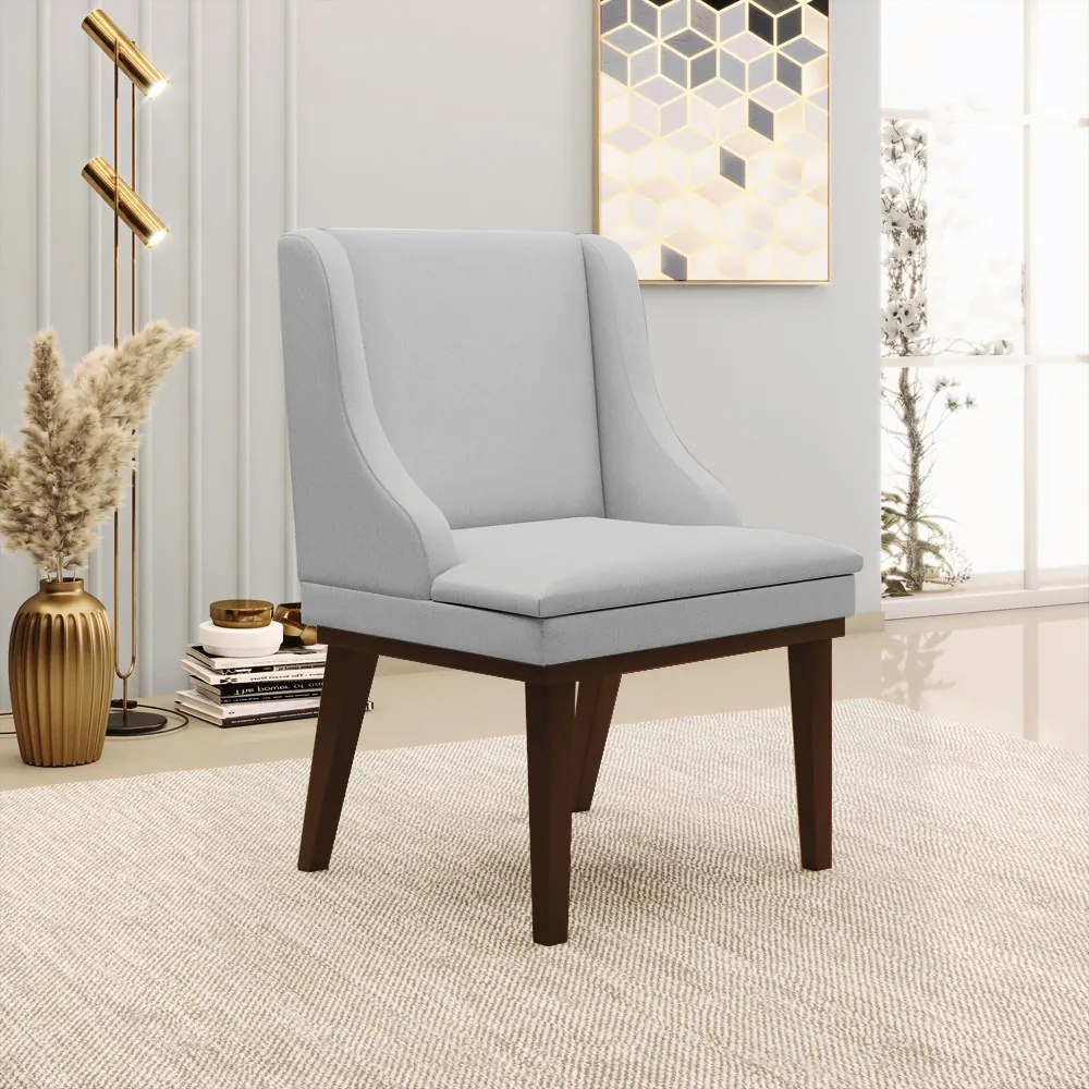 Cadeira de Jantar Liz Linho Base Fixa Madeira Tabaco D03 - D'Rossi - A05 Cinza