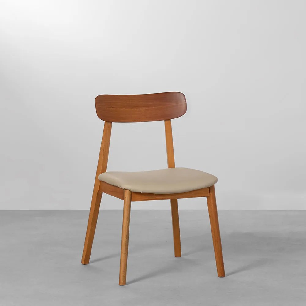 Cadeira Nord Encosto Madeira Assento PU - Bege