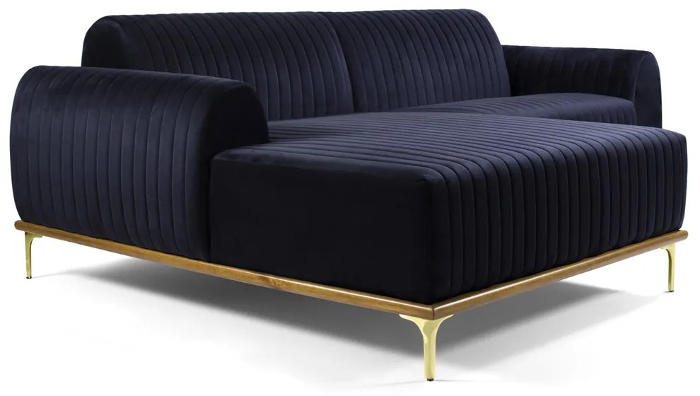 Sofá 3 Lugares Lisboa D07 com Chaise Esquerda 230cm Veludo Marinho - D'Rossi