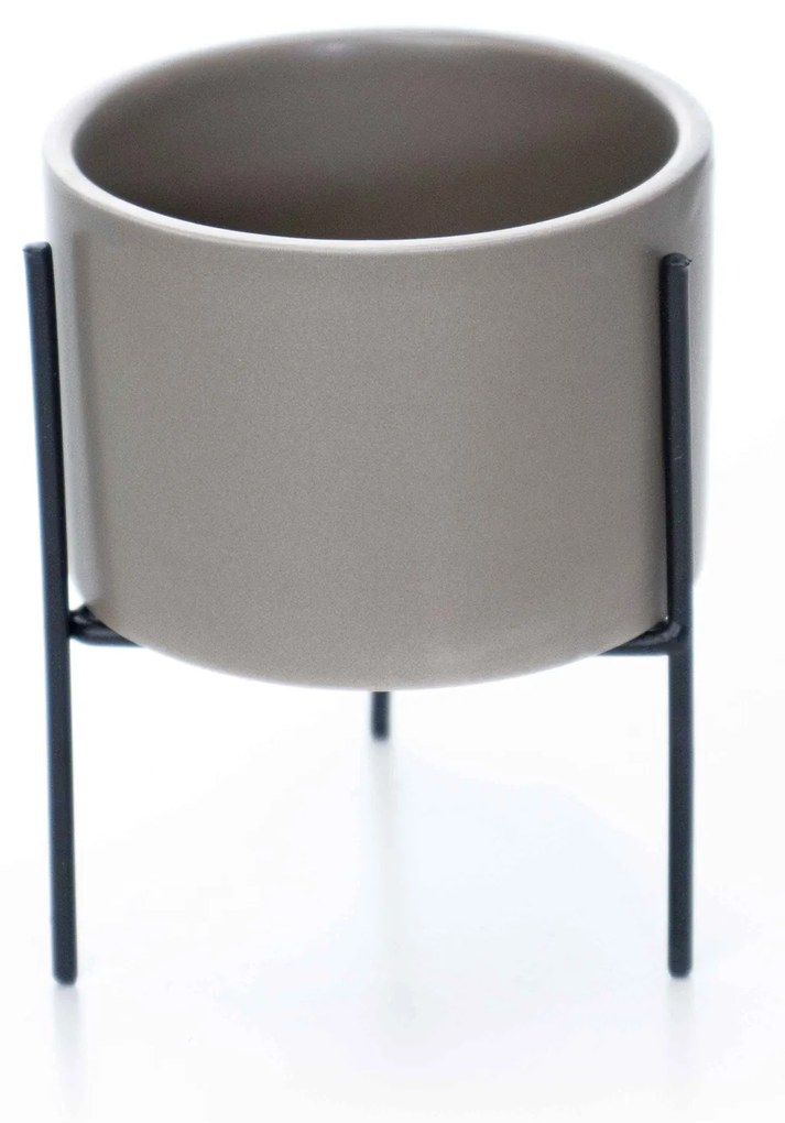 Cachepot Cinza com Suporte em Metal P 10X8 cm - D'Rossi