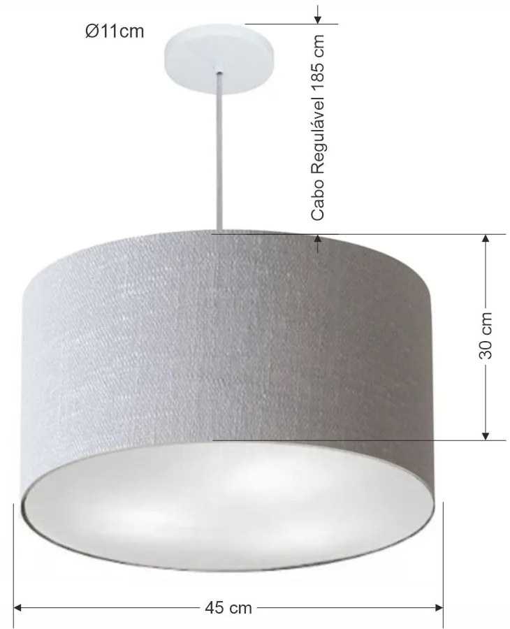 Lustre Pendente Cilíndrico Md-4257 Cúpula em Tecido 45x30cm Rustico Cinza - Bivolt