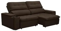 Sofá Retrátil Reclinável 3 Lugares 210cm Ginevra F05 Veludo Marrom - M