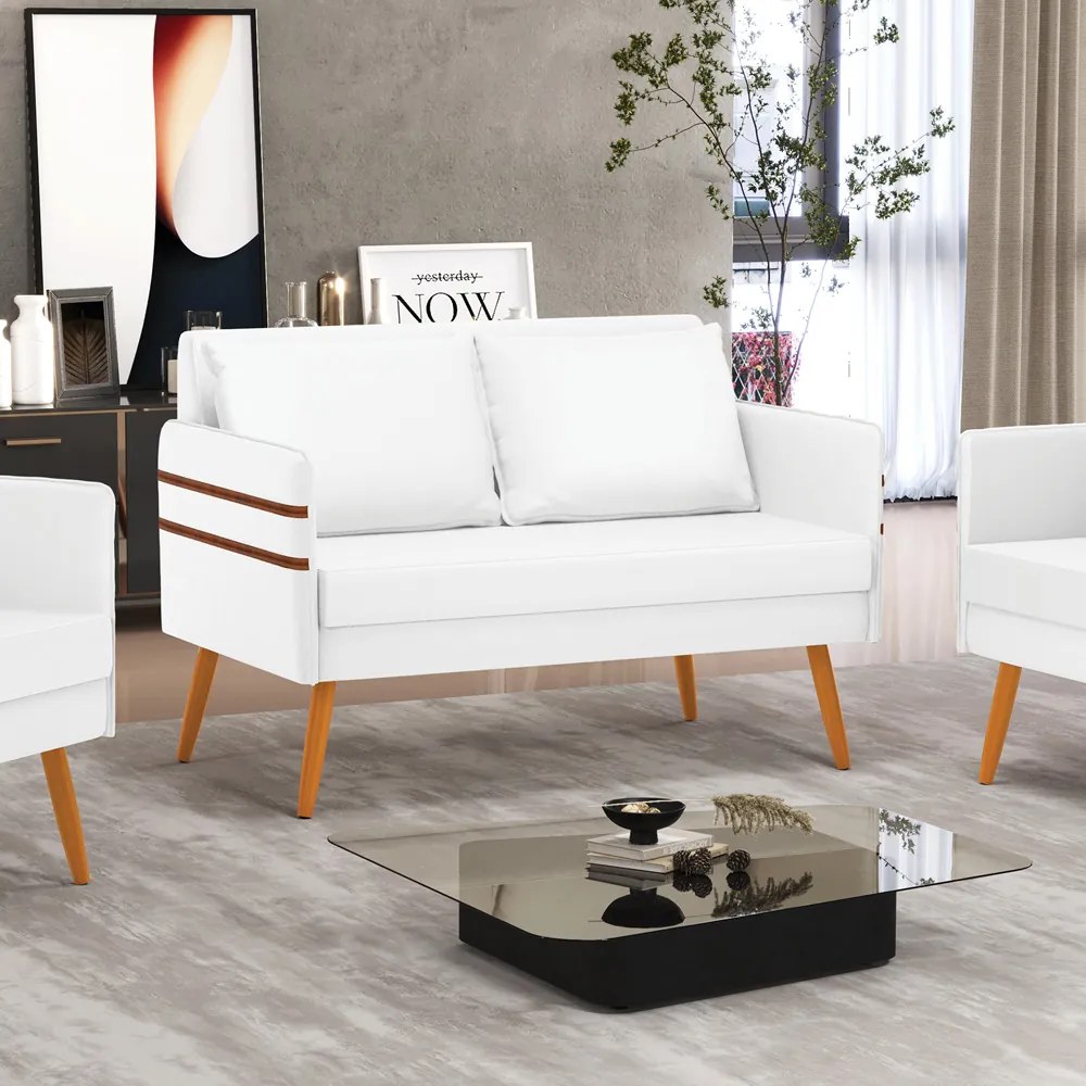 Namoradeira 02 Lugares Mari Corino Pés Palito Castanho - D'Rossi - Branco