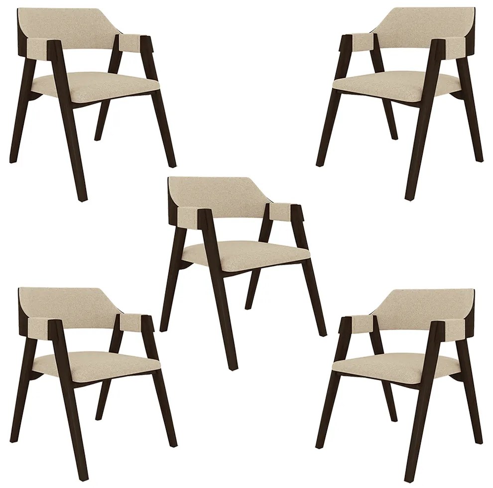 Kit 5 Cadeiras Sala de Jantar e Jogos Carteados Madeira Maciça Poker Linho OffWhite/Capuccino G42 - Gran Belo