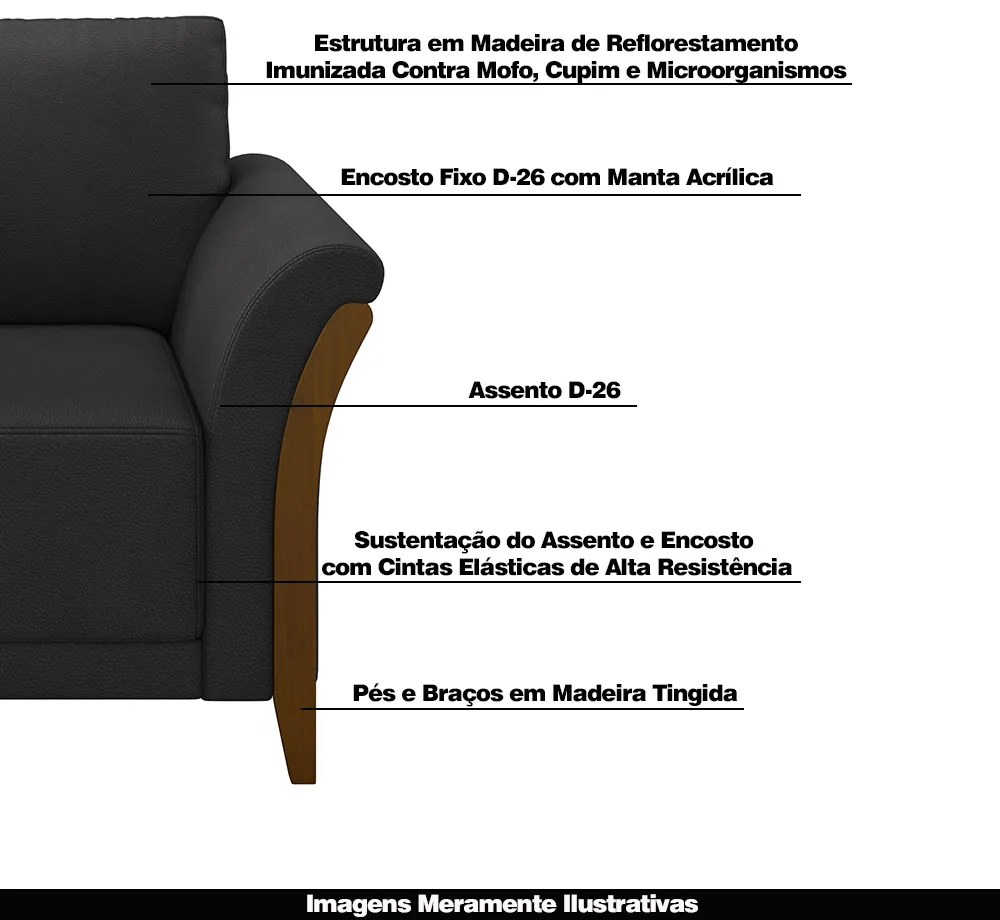 Kit 2 Poltronas Decorativas Pés em Madeira Market PU Preto G45 - Gran Belo