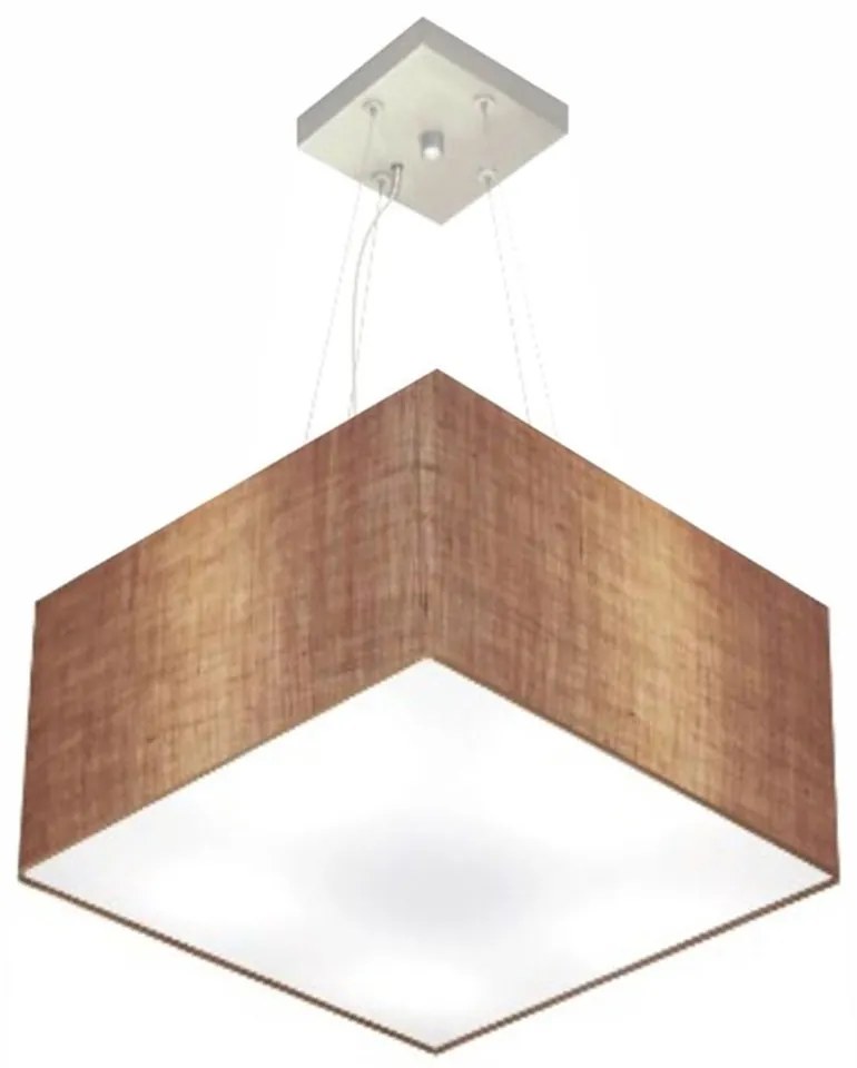 Lustre Pendente Quadrado Md-4195 Cúpula em Tecido 25/40x40cm Palha - Bivolt