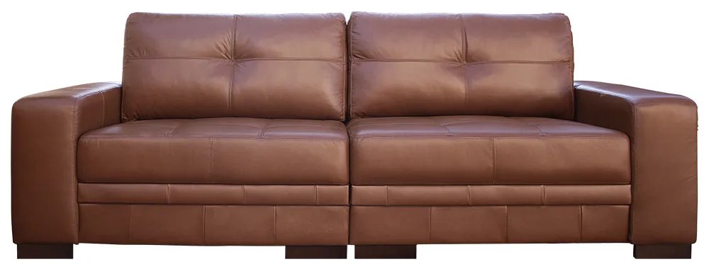 Sofá Milano 02 Lugares Couro Conhaque A110 170 cm Pés de Madeira S03 - D'Rossi