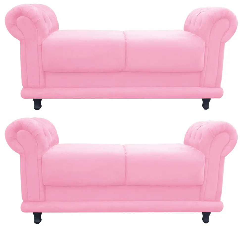 Kit 02 Recamier Barcelona Namoradeira Calçadeira Suede D'Rossi - Rosa Bebê
