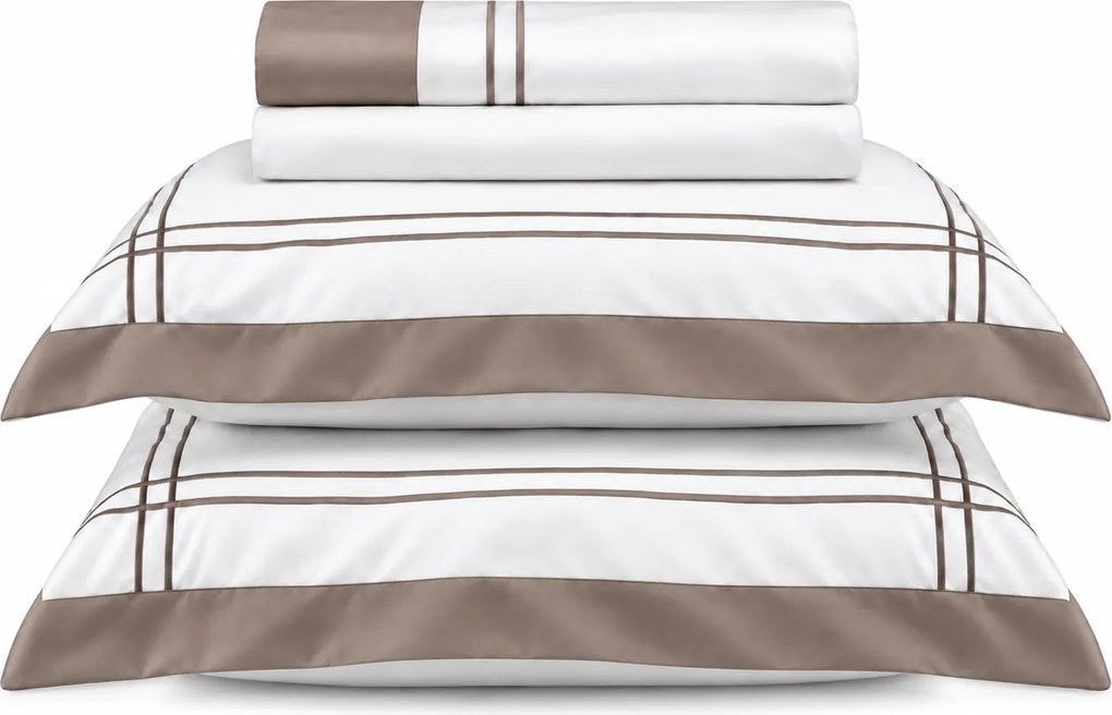 Jogo de Cama Literie Cetim 300 Fios Savoye Branco e Fendi - Queen  Queen