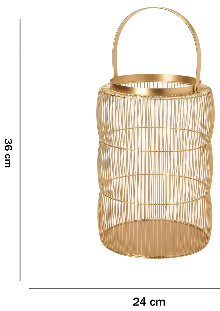 Lanterna Decorativa Em Metal Dourado 36x24 Cm - D'Rossi