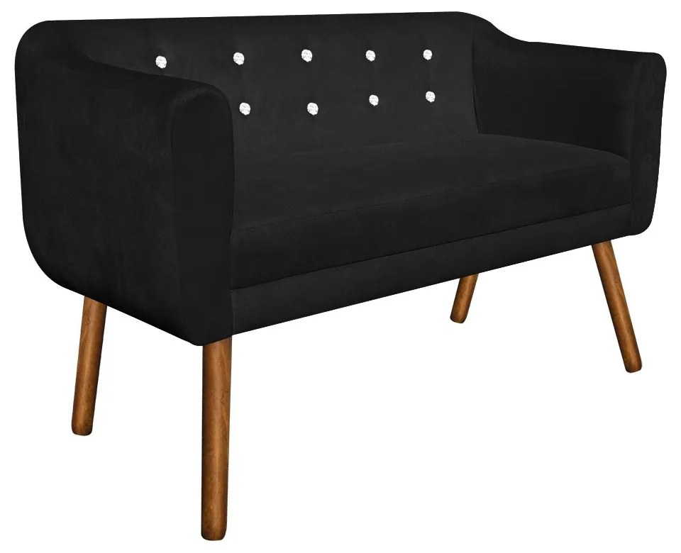 Kit 01 Namoradeira 02 Lugares e 01 Poltrona Julia Suede Preto com Strass Pés Palito Castanho D'Rossi