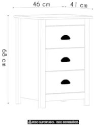 Mesa de Cabeceira 46cm Para Quarto 3 Gavetas Lázio Freijó F07 - Mpozen
