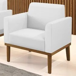 Poltrona Decorativa Base Madeira Castanho Maressa Sintético Branco - I