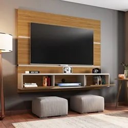Painel Bancada Suspensa Para TV Até 65 Pol. 2 Portas Âmbar Cinamomo/Of